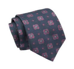 Klasyczny Krawat, Męski, Granatowy w Czerwony Kwiatki, 7cm -Angelo di Monti. Czerwone krawaty i muchy męskie Angelo di Monti, bez wzorów, z tkaniny, eleganckie. Za 45.00 zł.