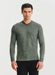 PAKO LORENTE – Zielony sweter męski v-neck. Zielone swetry męskie Pako Lorente, bez wzorów, z nylonu, bez kołnierzyka, bez ramiączek. Za 119.99 zł.