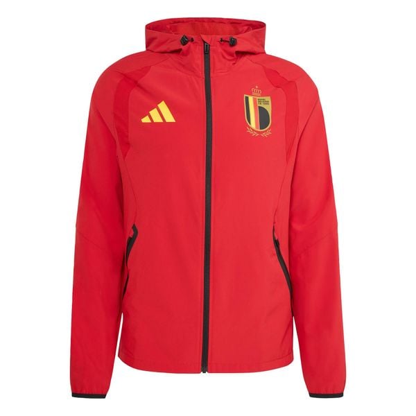 Kurtka wiatrówka Belgium Tiro Tech Full Zip. Czerwone kurtki męskie ADIDAS, bez wzorów, sportowe, bez ramiączek, bez kaptura. Za 399.00 zł.
