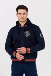 AERONAUTICA MILITARE Granatowa męska kurtka bomberka Accademia. Niebieskie kurtki męskie Aeronautica Militare, l, bez wzorów, z bawełny, klasyczne, bez ramiączek, bez kaptura. W wyprzedaży za 629.99 zł.