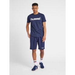 Koszulka sportowa z krótkim rękawem męska Hummel Cotton Logo. Niebieskie t-shirty sportowe męskie HUMMEL, m, bez wzorów, sportowe, bez ramiączek. Za 59.00 zł.