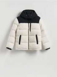 Kurtka sherpa puffer - złamana biel. Kurtki męskie Reserved, l, bez wzorów, z materiału, bez ramiączek, bez kaptura. Za 299.99 zł.