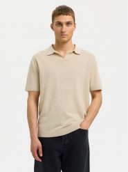 Selected Homme Polo Mattis 16096197 Beżowy Regular Fit. Brązowe koszulki polo męskie Selected Homme, m, bez wzorów, ze lnu, bez kołnierzyka, bez ramiączek. Za 119.99 zł.