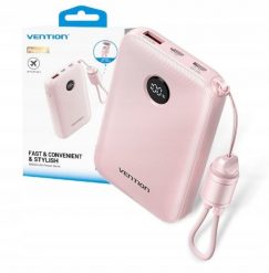 Vention 10000mAh 2 x USB-C 1x USB-A z wyświetlaczem 22.5W różowy. Czerwone powerbanki Vention. Za 102.40 zł.