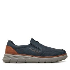 Półbuty Bugatti. Niebieskie codzienne półbuty męskie Bugatti, bez wzorów, bez obcasa, bez zapięcia. Za 289.99 zł.