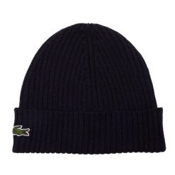 Czapka zimowa wełniana Lacoste Ribbed Wool Beanie Granatowa - RB0001-166. Niebieskie czapki męskie Lacoste, na zimę, bez wzorów, z wełny, sportowe. Za 274.85 zł.