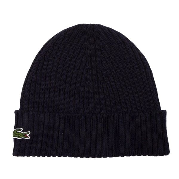 Czapka zimowa wełniana Lacoste Ribbed Wool Beanie Granatowa - RB0001-166. Niebieskie czapki męskie Lacoste, na zimę, bez wzorów, z wełny, sportowe. Za 274.85 zł.