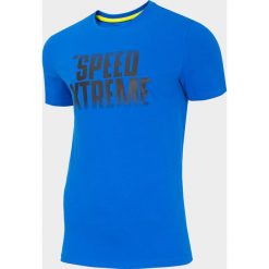 T-shirt męski TSM004 - niebieski. Niebieskie t-shirty męskie 4f, m, bez wzorów, bez kołnierzyka, bez ramiączek. W wyprzedaży za 49.99 zł.