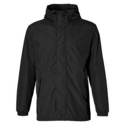 Rowerowa kurtka przeciwdeszczowa Hoga unisex, kruczoczarna. Czarne kurtki męskie BASIL, bez wzorów, z materiału, sportowe, bez ramiączek, bez kaptura. Za 419.90 zł.