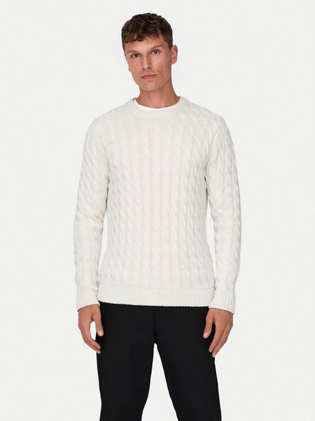 Only & Sons Sweter 22026504 Écru Regular Fit. Kardigany męskie Only & Sons, bez wzorów, z bawełny, bez kołnierzyka, bez ramiączek. Za 139.99 zł.