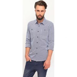 KOSZULA DŁUGI RĘKAW MĘSKA. Niebieskie koszule męskie DRYWASH, m, bez wzorów, bez kołnierzyka, bez ramiączek. W wyprzedaży za 59.99 zł.