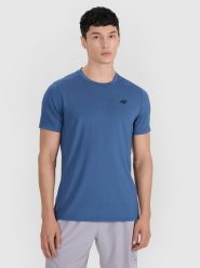 4F Koszulka treningowa szybkoschnąca męska - turkusowa 3XL. Niebieskie t-shirty męskie 4f, m, bez wzorów, z elastanu, bez kołnierzyka, bez ramiączek. Za 79.99 zł.
