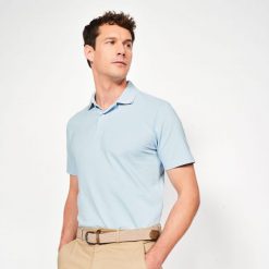 Koszulka polo do golfa z krótkim rękawem męska Inesis MW100. Szare koszulki polo męskie INESIS, m, bez wzorów, z bawełny, sportowe, bez kołnierzyka, bez ramiączek. Za 34.99 zł.