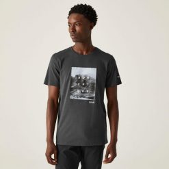 Breezed IV Graphic Print męska koszulka. Szare t-shirty sportowe męskie Regatta, m, bez wzorów, z bawełny, eleganckie, bez ramiączek. W wyprzedaży za 77.60 zł.