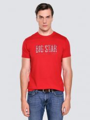 Koszulka męska z logo BIG STAR czerwona Melsar 603. Czerwone t-shirty męskie Big Star, l, bez wzorów, z dzianiny, bez kołnierzyka, bez ramiączek. Za 99.99 zł.