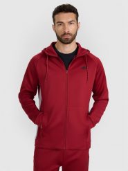 4F Bluza treningowa regular szybkoschnąca męska - czerwona XL. Czerwone bluzy rozpinane męskie 4f, m, bez wzorów, z dzianiny, sportowe, bez ramiączek, z kapturem. Za 199.99 zł.