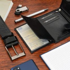 Zestaw męski skórzany premium Beltimore portfel pasek U01 : Kolory - czarny, Rozmiar pasków - r.100-115 cm. Czarne paski męskie bez wzorów. Za 114.90 zł.