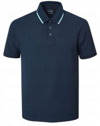 Dzianinowa Męska Koszulka Polo - Pako Jeans - Granatowa. Niebieskie koszulki polo męskie Pako Jeans, l, bez wzorów, z bawełny, casualowe, bez kołnierzyka, bez ramiączek. Za 129.00 zł.