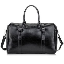 Skórzana torba męska podróżna, weekendowa Solier czarna. Czarne torby męskie na ramię Solier, bez wzorów, ze skóry, eleganckie, na ramię. Za 699.99 zł.