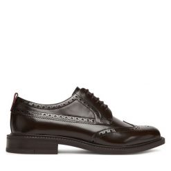 Półbuty HUGO. Brązowe eleganckie półbuty męskie Hugo, wizytowe, bez obcasa, bez zapięcia. Za 619.99 zł.