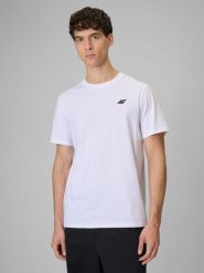 4F T-shirt regular gładki męski - biały XL. Białe t-shirty męskie 4f, m, bez wzorów, z jeansu, bez kołnierzyka, bez ramiączek. Za 49.99 zł.