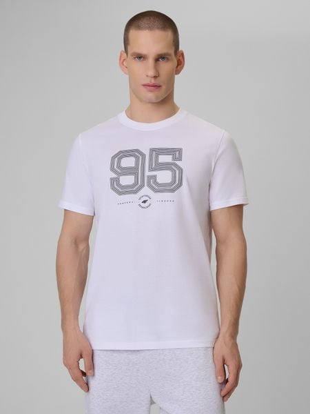 4F T-shirt regular z nadrukiem męski - biały 3XL. Białe t-shirty męskie 4f, m, bez wzorów, z bawełny, bez kołnierzyka, bez ramiączek. Za 69.99 zł.