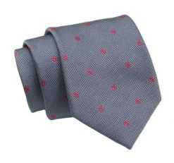 Klasyczny Krawat, Granatowy w Czerwone Kwiatki, Męski, 7cm -Angelo di Monti. Czerwone krawaty i muchy męskie Angelo di Monti, bez wzorów, z tkaniny, eleganckie. Za 45.00 zł.