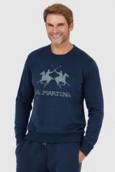 LA MARTINA Granatowa bluza męska z szarym logo. Niebieskie bluzy nierozpinane męskie La Martina, l, bez wzorów, bez ramiączek, bez kaptura. W wyprzedaży za 289.99 zł.