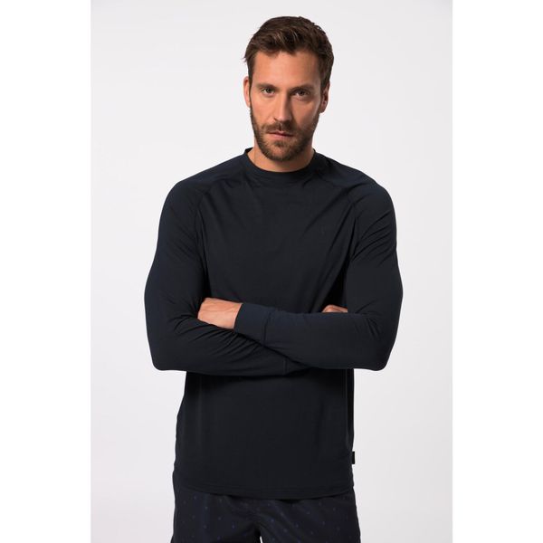 Męska Koszulka do pływania długi rękaw ochrona UV okrągły dekolt. Niebieskie koszulki męskie z długim rękawem JAY-PI, m, bez wzorów, z elastanu, bez kołnierzyka, bez ramiączek. Za 199.99 zł.