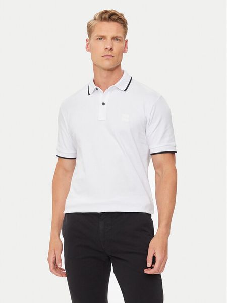 Boss Polo Passertip 50507699 Biały Slim Fit. Białe koszulki polo męskie Boss, m, bez wzorów, z bawełny, bez kołnierzyka, bez ramiączek. Za 189.99 zł.