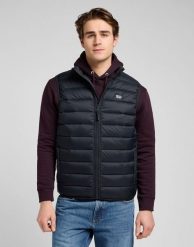 MESKA KURTKA LEE STAND COLLAR PUFFER VEST BLACK 112370535. Czarne kurtki męskie Lee, m, bez wzorów, z puchu, bez ramiączek, bez kaptura. Za 259.99 zł.