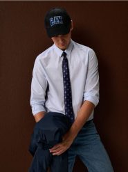 Bawełniana koszula w paski - błękitny. Niebieskie koszule męskie Sinsay, l, bez wzorów, z bawełny, bez kołnierzyka, bez ramiączek. Za 59.99 zł.