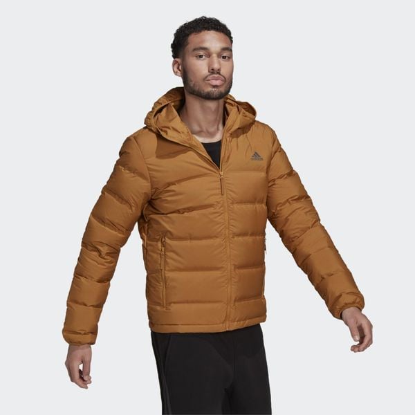 Kurtka puchowa adidas Helionic Ed. Brązowe kurtki męskie ADIDAS, m, bez wzorów, z puchu, sportowe, bez ramiączek, bez kaptura. W wyprzedaży za 517.70 zł.