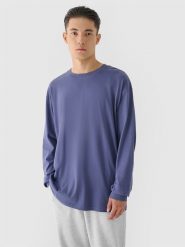 4F Longsleeve oversize z nadrukiem męski - niebieski S. Niebieskie koszulki męskie z długim rękawem 4f, m, bez wzorów, z bawełny, klasyczne, bez kołnierzyka, bez ramiączek. W wyprzedaży za 39.99 zł.