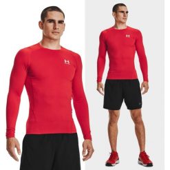 Koszulka męska termoaktywna UNDER ARMOUR HeatGear długi rękaw. Czerwone bielizna termoaktywna męska Under Armour, m, bez wzorów, bez ramiączek, do biegania. Za 159.99 zł.