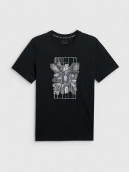 4F T-shirt regular z nadrukiem męski - czarny L. Czarne t-shirty męskie 4f, l, bez wzorów, z dzianiny, bez kołnierzyka, bez ramiączek. Za 69.99 zł.