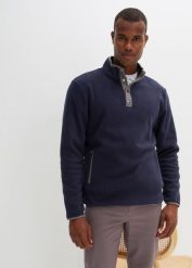 Bluza z polaru ze stójką. Niebieskie bluzy z polaru męskie bonprix, l, bez wzorów, z polaru, bez ramiączek, bez kaptura. Za 79.99 zł.