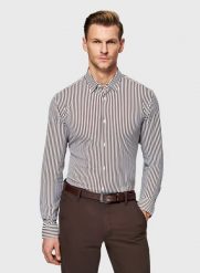 PAKO LORENTE - Brązowa koszula męska w prążek. Brązowe koszule męskie Pako Lorente, na wiosnę, l, bez wzorów, z elastanu, bez kołnierzyka, bez ramiączek. Za 299.99 zł.