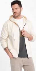 Ombre Męska bluza dresowa BASIC rozpinana z kapturem - kremowa V11 OM-SSBZ-0178 XXL. Białe bluzy z kapturem męskie Ombre, m, bez wzorów, z dresówki, z kapturem. Za 119.99 zł.