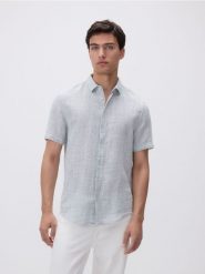 Bawełniana koszula regular fit - ciemnozielony. Zielone koszule męskie Reserved, l, bez wzorów, z bawełny, bez kołnierzyka, bez ramiączek. Za 119.99 zł.