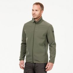 Kurtka Softshell trekkingowa męska Forclaz MT100. Szare kurtki softshell męskie FORCLAZ, l, bez wzorów, z polaru, bez kaptura, trekkingowe. Za 199.99 zł.