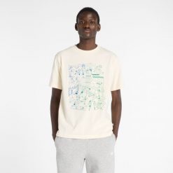Koszulka męska New Balance MT53916PEF – beżowa. Brązowe t-shirty sportowe męskie New Balance, l, z aplikacjami, z dresówki, klasyczne, bez ramiączek. Za 169.99 zł.