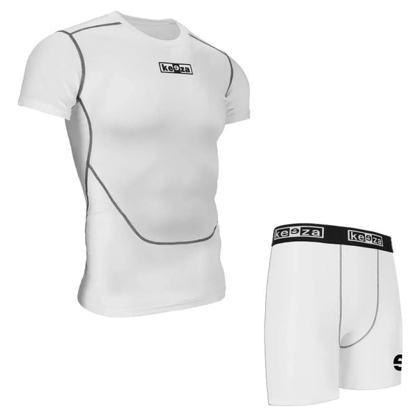 Komplet termoaktywny Keeza z krótkim rękawem. Białe bielizna termoaktywna męska KEEZA, xl, bez wzorów, bez ramiączek, do piłki nożnej. Za 100.00 zł.