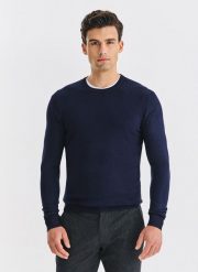 PAKO LORENTE - Granatowy sweter męski. Niebieskie swetry męskie Pako Lorente, bez wzorów, z nylonu, bez kołnierzyka, bez ramiączek. Za 119.99 zł.