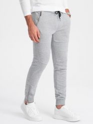 Spodnie męskie dresowe typu jogger - szary melanż V2 - Rozmiar: XL. Szare spodnie dresowe męskie Ombre Clothing, bez wzorów, z bawełny. W wyprzedaży za 69.99 zł.