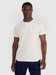 4F Koszulka treningowa szybkoschnąca męska - biała L. Białe t-shirty sportowe męskie 4f, l, bez wzorów, z elastanu, klasyczne, bez ramiączek. Za 129.99 zł.