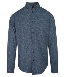 Koszula Casualowa, Granatowa w Drobny Wzór, Bawełniana, Męska, Taliowana, Długi Rękaw -PAKO JEANS. Niebieskie koszule męskie Pako Jeans, m, bez wzorów, z bawełny, bez kołnierzyka, bez ramiączek. Za 95.00 zł.