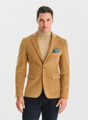 PAKO LORENTE - Beżowa sztruksowa marynarka męska. Brązowe marynarki męskie Pako Lorente, m, bez wzorów, z bawełny. Za 699.99 zł.