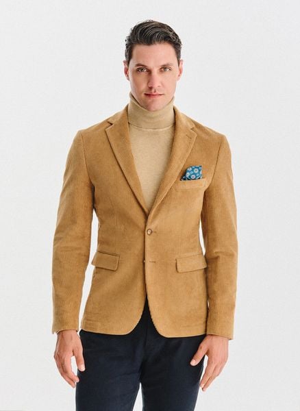 PAKO LORENTE - Beżowa sztruksowa marynarka męska. Brązowe marynarki męskie Pako Lorente, m, bez wzorów, z bawełny. Za 699.99 zł.