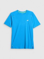 4F Koszulka do biegania szybkoschnąca męska - niebieska XL. Niebieskie t-shirty męskie 4f, m, bez wzorów, z materiału, bez kołnierzyka, bez ramiączek. Za 119.99 zł.